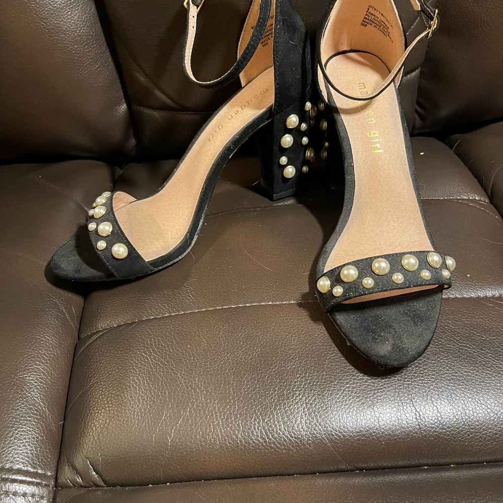 Madden Girl Black Pearl-Embellished Heels